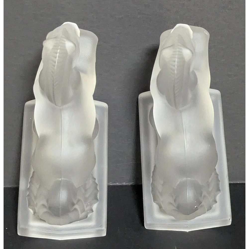 Vintage L.E. Smith Frosted Glass Rearing Horse Bookends Pair – Art Deco 1940s